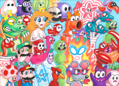 birdo+luigi+princess peach+shy guy+snifit+starman (mario)+toad+weegee